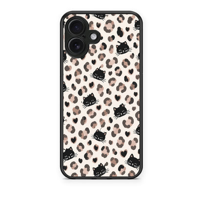 Θήκη iPhone 16 Plus Leopard Spots and Black Cats on Cream από τη Smartfits με σχέδιο στο πίσω μέρος και μαύρο περίβλημα | iPhone 16 Plus Leopard Spots and Black Cats on Cream case with colorful back and black bezels