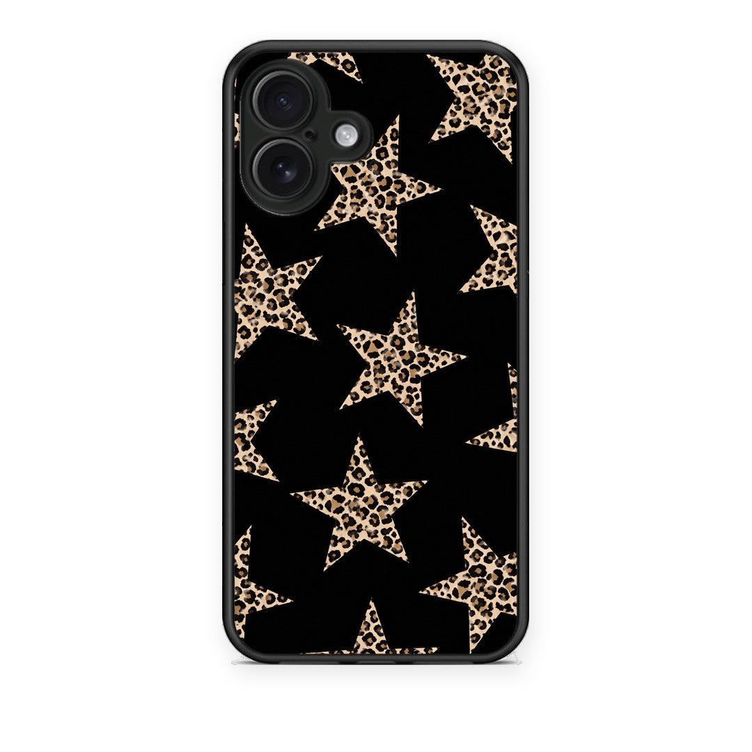 Θήκη iPhone 16 Plus Leopard Stars on Black από τη Smartfits με σχέδιο στο πίσω μέρος και μαύρο περίβλημα | iPhone 16 Plus Leopard Stars on Black case with colorful back and black bezels
