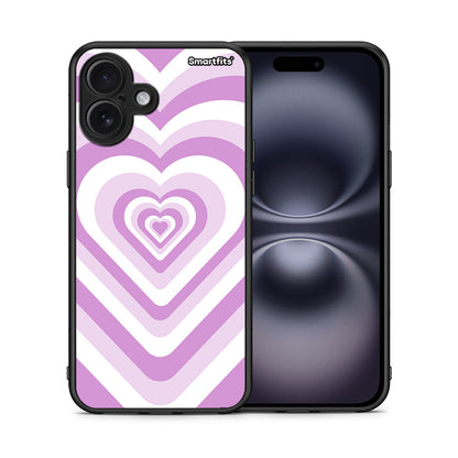 Θήκη iPhone 16 Plus Lilac Hearts από τη Smartfits με σχέδιο στο πίσω μέρος και μαύρο περίβλημα | iPhone 16 Plus Lilac Hearts case with colorful back and black bezels