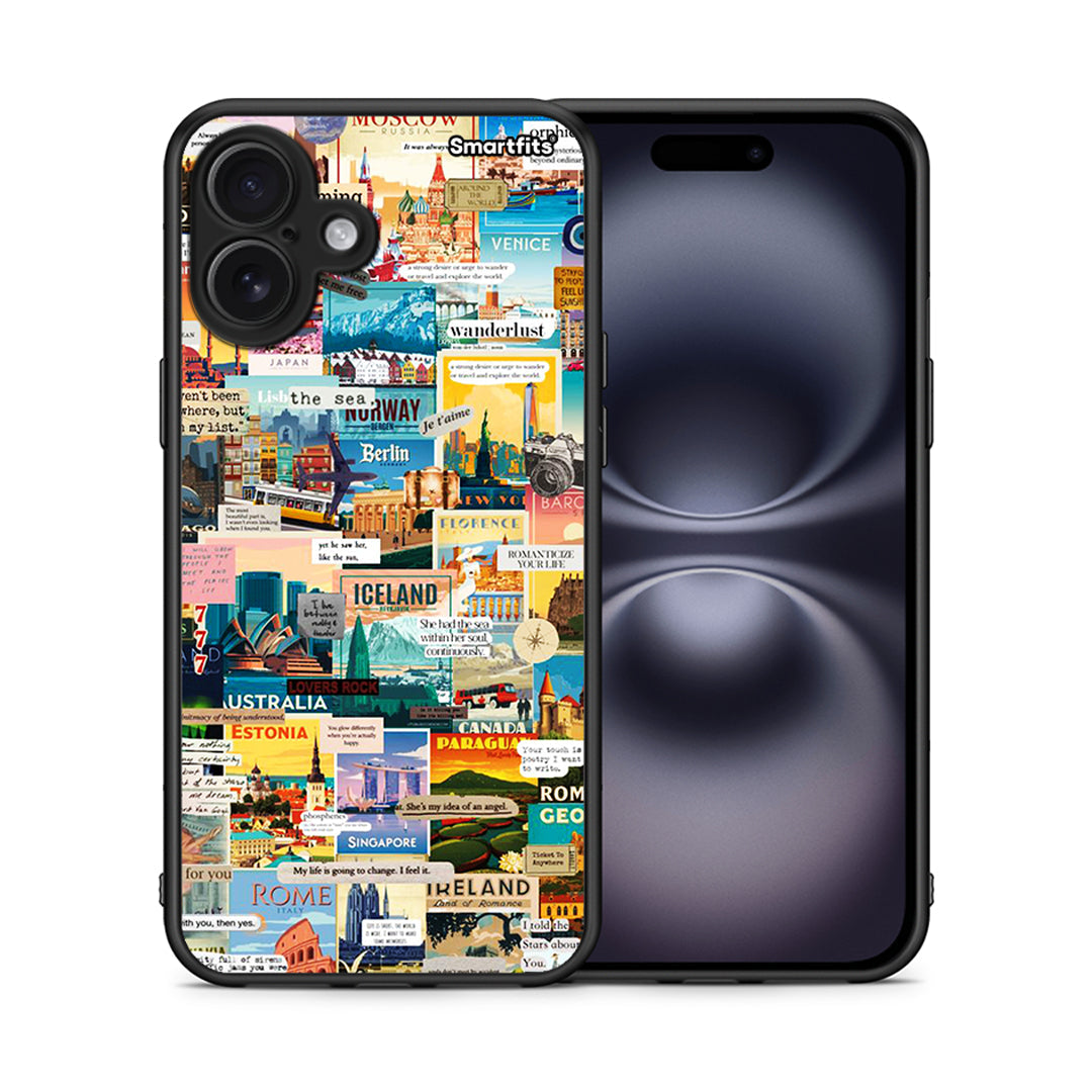 Θήκη iPhone 16 Plus Live To Travel από τη Smartfits με σχέδιο στο πίσω μέρος και μαύρο περίβλημα | iPhone 16 Plus Live To Travel case with colorful back and black bezels