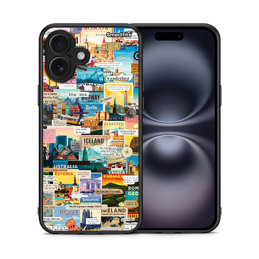 Θήκη iPhone 16 Plus Live To Travel από τη Smartfits με σχέδιο στο πίσω μέρος και μαύρο περίβλημα | iPhone 16 Plus Live To Travel case with colorful back and black bezels
