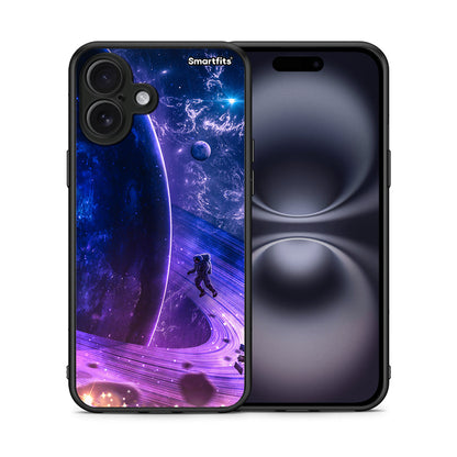Θήκη iPhone 16 Plus Lost Astronaut από τη Smartfits με σχέδιο στο πίσω μέρος και μαύρο περίβλημα | iPhone 16 Plus Lost Astronaut case with colorful back and black bezels