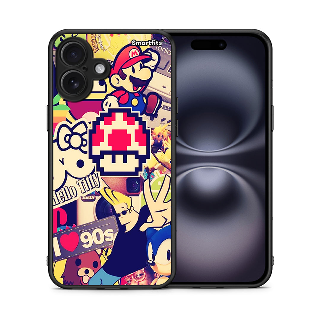 Θήκη iPhone 16 Plus Love The 90s από τη Smartfits με σχέδιο στο πίσω μέρος και μαύρο περίβλημα | iPhone 16 Plus Love The 90s case with colorful back and black bezels