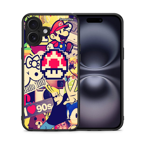Θήκη iPhone 16 Plus Love The 90s από τη Smartfits με σχέδιο στο πίσω μέρος και μαύρο περίβλημα | iPhone 16 Plus Love The 90s case with colorful back and black bezels