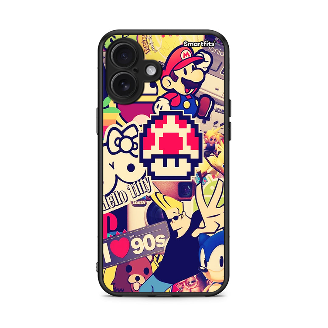iPhone 16 Plus Love The 90s θήκη από τη Smartfits με σχέδιο στο πίσω μέρος και μαύρο περίβλημα | Smartphone case with colorful back and black bezels by Smartfits