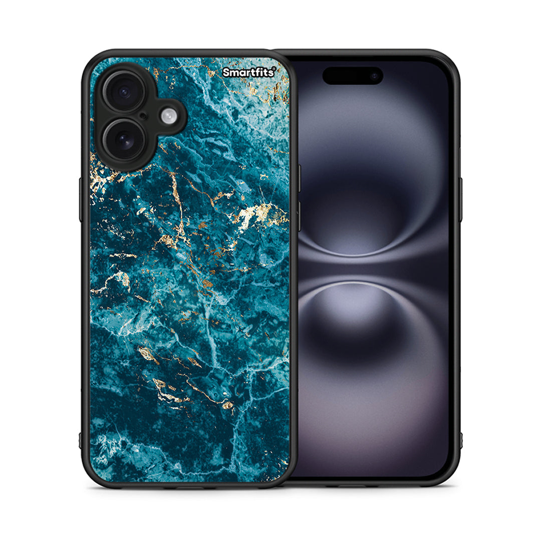 Θήκη iPhone 16 Plus Marble Blue από τη Smartfits με σχέδιο στο πίσω μέρος και μαύρο περίβλημα | iPhone 16 Plus Marble Blue case with colorful back and black bezels