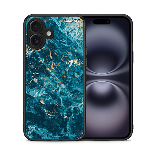 Θήκη iPhone 16 Plus Marble Blue από τη Smartfits με σχέδιο στο πίσω μέρος και μαύρο περίβλημα | iPhone 16 Plus Marble Blue case with colorful back and black bezels