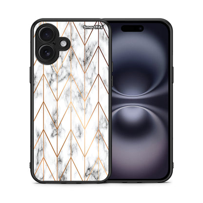 Θήκη iPhone 16 Plus Gold Geometric Marble από τη Smartfits με σχέδιο στο πίσω μέρος και μαύρο περίβλημα | iPhone 16 Plus Gold Geometric Marble case with colorful back and black bezels