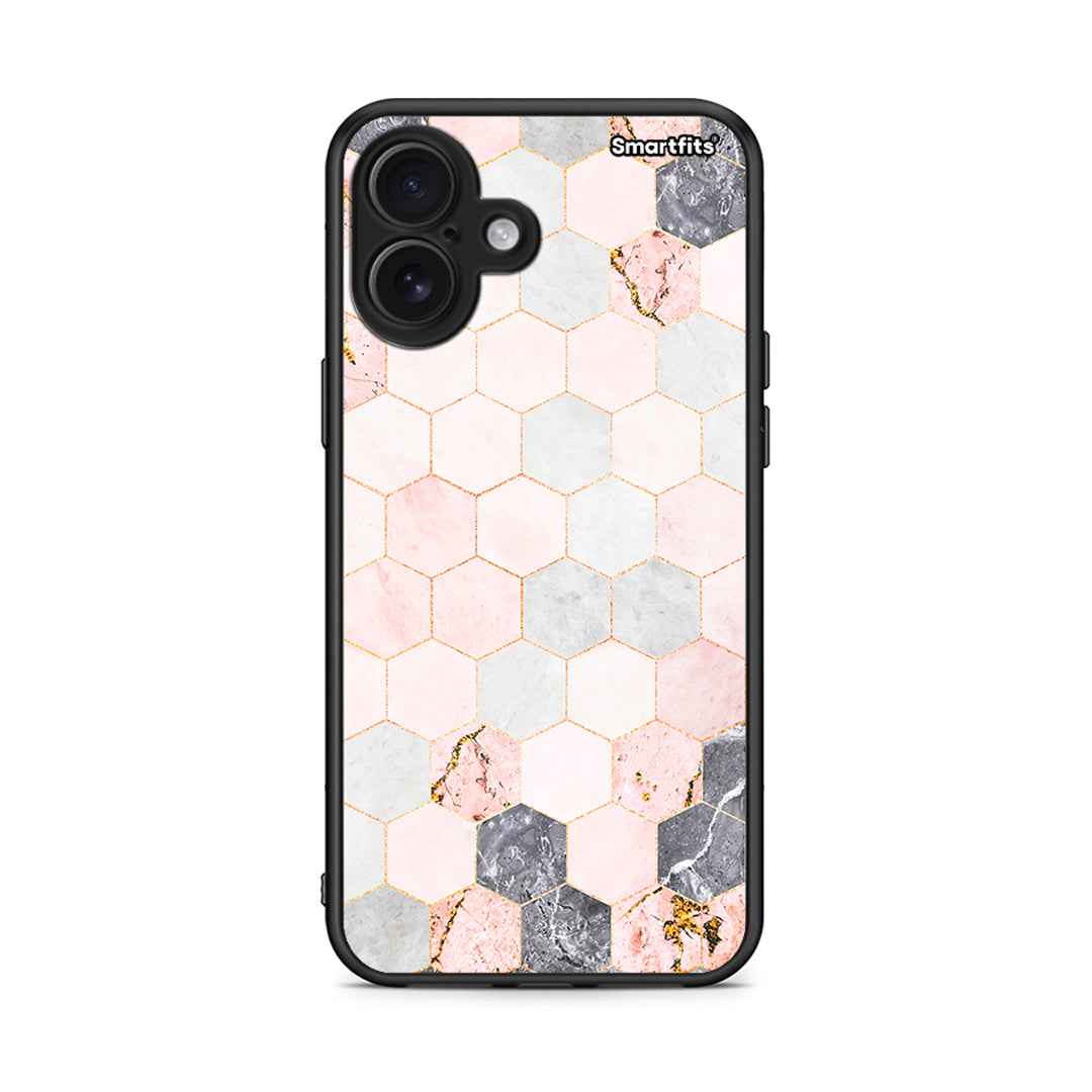 4 - iPhone 16 Plus Hexagon Pink Marble case, cover, bumper