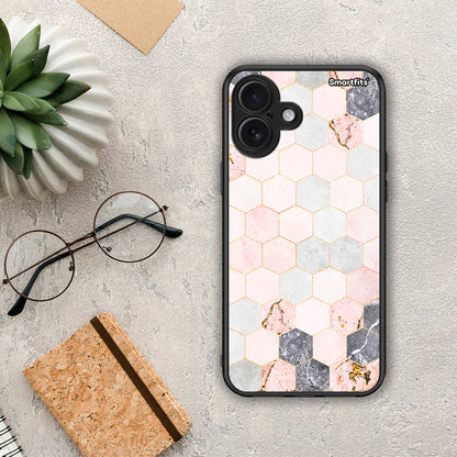 Marble Hexagon Pink - iPhone 16 Plus θήκη