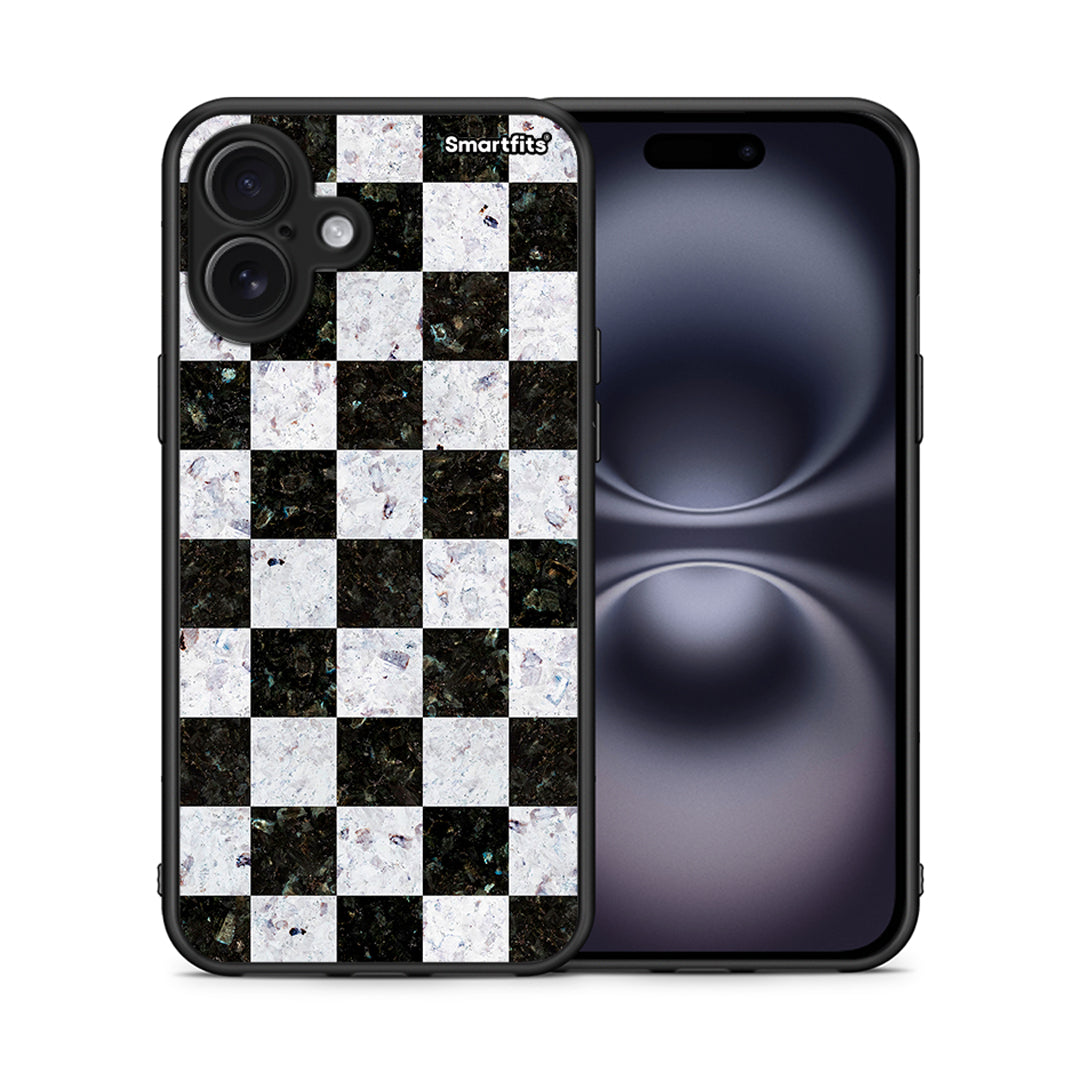 Θήκη iPhone 16 Plus Square Geometric Marble από τη Smartfits με σχέδιο στο πίσω μέρος και μαύρο περίβλημα | iPhone 16 Plus Square Geometric Marble case with colorful back and black bezels