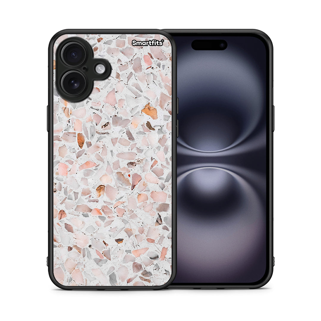 Θήκη iPhone 16 Plus Marble Terrazzo από τη Smartfits με σχέδιο στο πίσω μέρος και μαύρο περίβλημα | iPhone 16 Plus Marble Terrazzo case with colorful back and black bezels