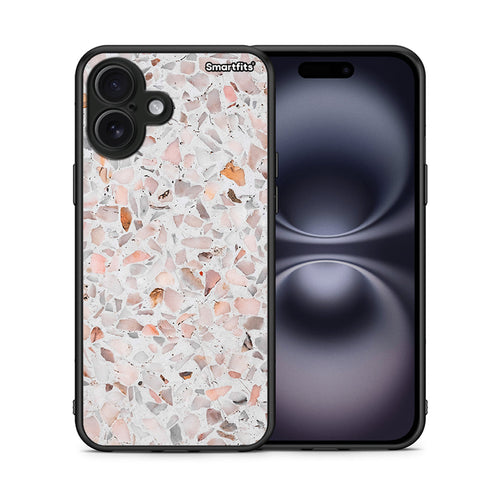 Θήκη iPhone 16 Plus Marble Terrazzo από τη Smartfits με σχέδιο στο πίσω μέρος και μαύρο περίβλημα | iPhone 16 Plus Marble Terrazzo case with colorful back and black bezels