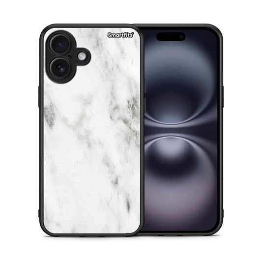 Θήκη iPhone 16 Plus White Marble από τη Smartfits με σχέδιο στο πίσω μέρος και μαύρο περίβλημα | iPhone 16 Plus White Marble case with colorful back and black bezels