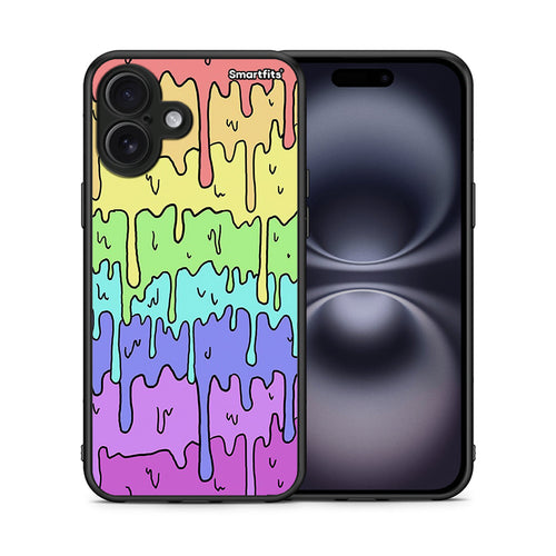 Θήκη iPhone 16 Plus Melting Rainbow από τη Smartfits με σχέδιο στο πίσω μέρος και μαύρο περίβλημα | iPhone 16 Plus Melting Rainbow case with colorful back and black bezels