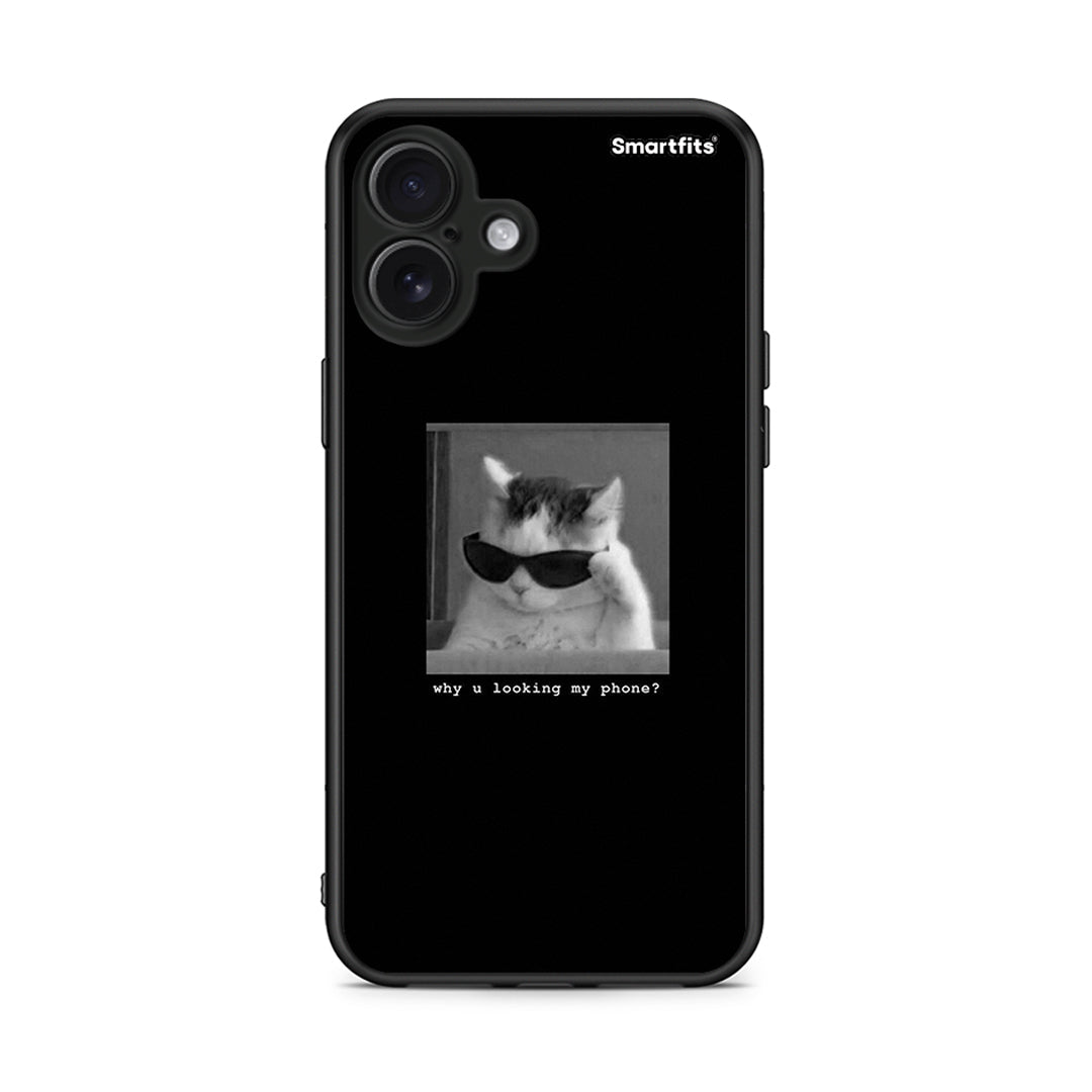 iPhone 16 Plus Meme Cat θήκη από τη Smartfits με σχέδιο στο πίσω μέρος και μαύρο περίβλημα | Smartphone case with colorful back and black bezels by Smartfits