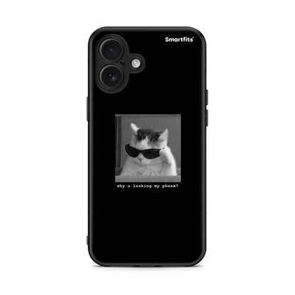 iPhone 16 Plus Meme Cat θήκη από τη Smartfits με σχέδιο στο πίσω μέρος και μαύρο περίβλημα | Smartphone case with colorful back and black bezels by Smartfits