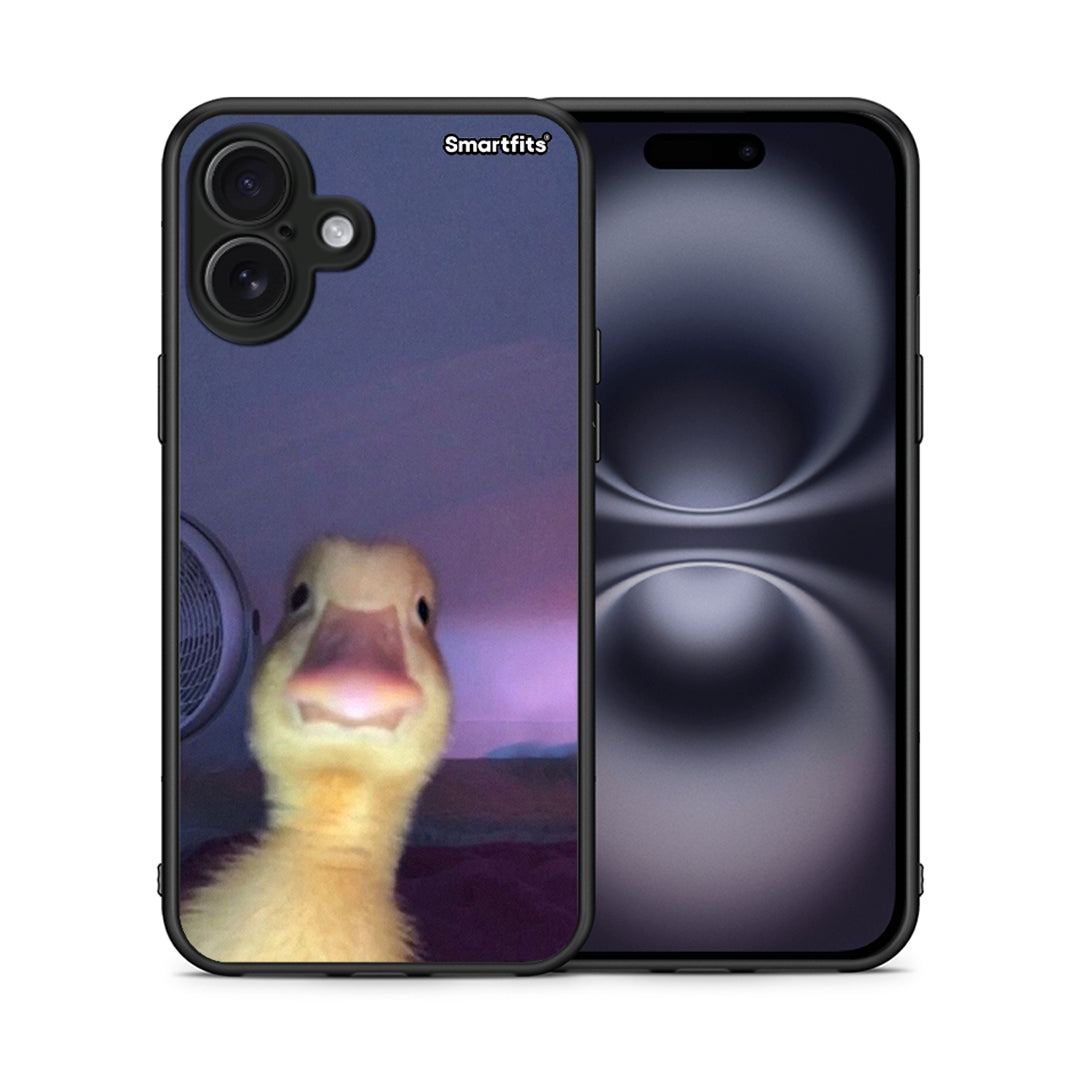 Θήκη iPhone 16 Plus Meme Duck από τη Smartfits με σχέδιο στο πίσω μέρος και μαύρο περίβλημα | iPhone 16 Plus Meme Duck case with colorful back and black bezels