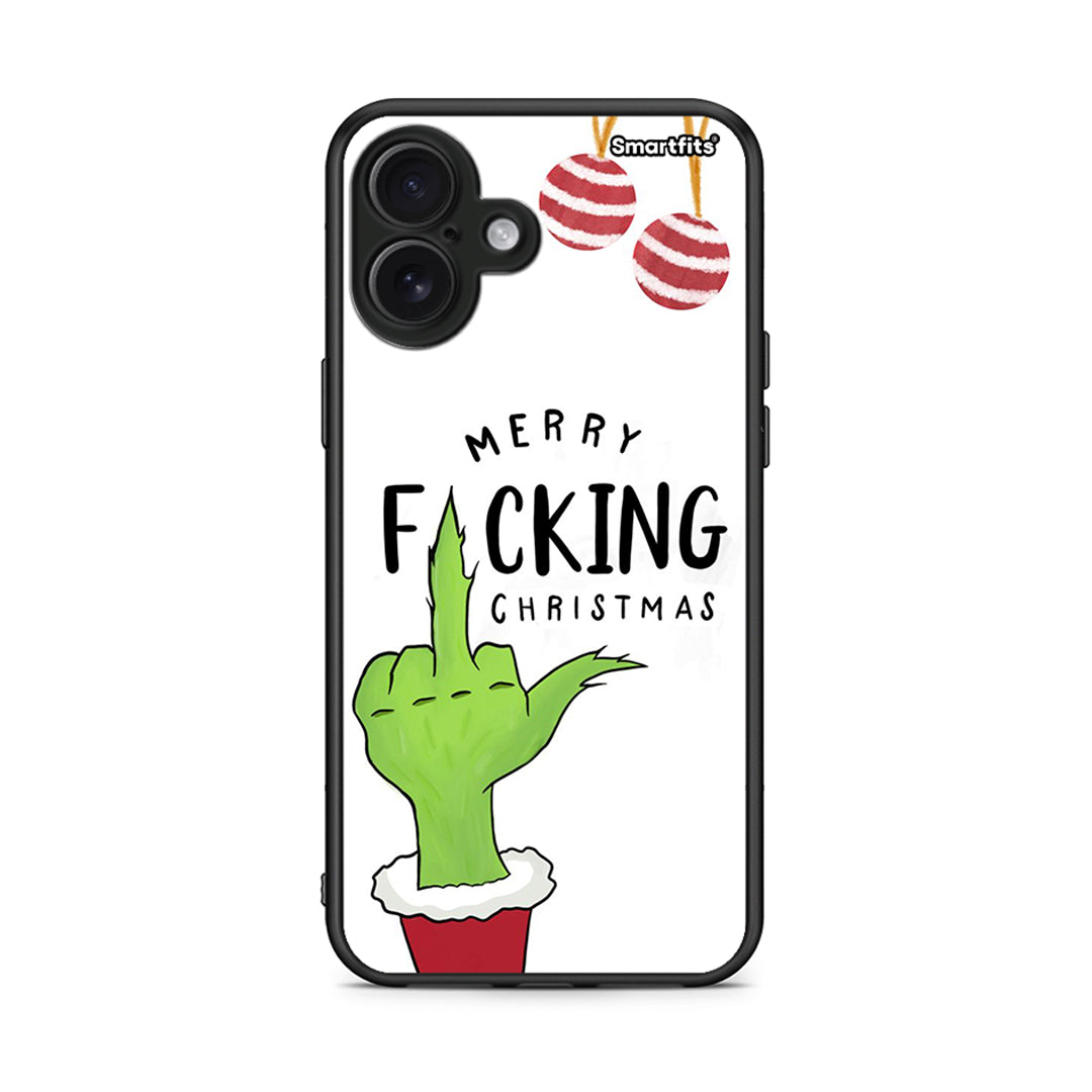 iPhone 16 Plus Merry F Xmas θήκη από τη Smartfits με σχέδιο στο πίσω μέρος και μαύρο περίβλημα | Smartphone case with colorful back and black bezels by Smartfits