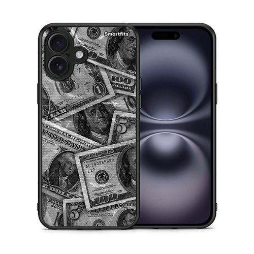 Θήκη iPhone 16 Plus Money Dollars από τη Smartfits με σχέδιο στο πίσω μέρος και μαύρο περίβλημα | iPhone 16 Plus Money Dollars case with colorful back and black bezels