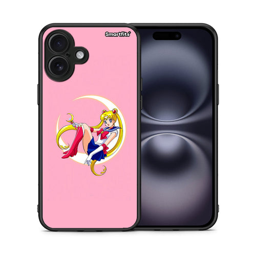 Θήκη iPhone 16 Plus Moon Girl από τη Smartfits με σχέδιο στο πίσω μέρος και μαύρο περίβλημα | iPhone 16 Plus Moon Girl case with colorful back and black bezels
