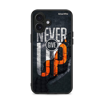 iPhone 16 Plus Never Give Up Θήκη Αγίου Βαλεντίνου από τη Smartfits με σχέδιο στο πίσω μέρος και μαύρο περίβλημα | Smartphone case with colorful back and black bezels by Smartfits