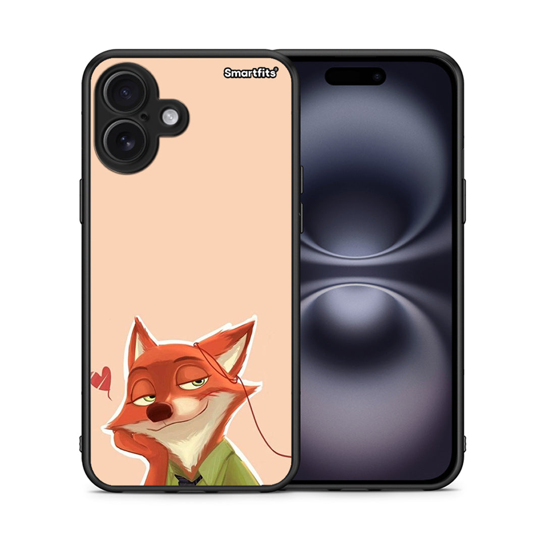 Θήκη iPhone 16 Plus Nick Wilde And Judy Hopps Love 1 από τη Smartfits με σχέδιο στο πίσω μέρος και μαύρο περίβλημα | iPhone 16 Plus Nick Wilde And Judy Hopps Love 1 case with colorful back and black bezels