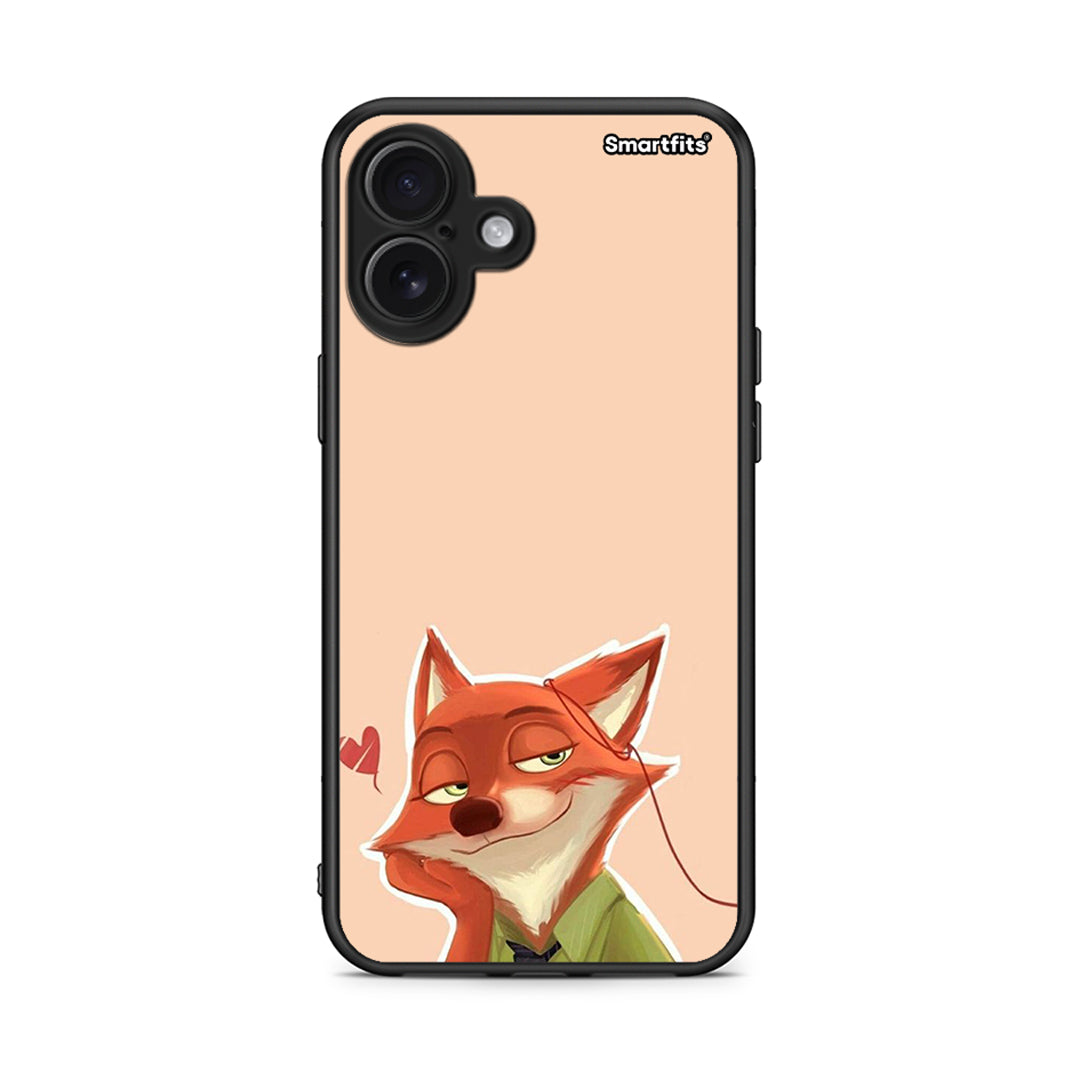 iPhone 16 Plus Nick Wilde And Judy Hopps Love 1 θήκη από τη Smartfits με σχέδιο στο πίσω μέρος και μαύρο περίβλημα | Smartphone case with colorful back and black bezels by Smartfits