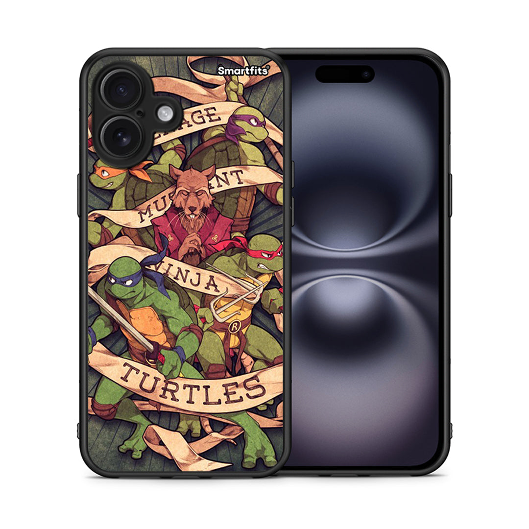Θήκη iPhone 16 Plus Ninja Turtles από τη Smartfits με σχέδιο στο πίσω μέρος και μαύρο περίβλημα | iPhone 16 Plus Ninja Turtles case with colorful back and black bezels