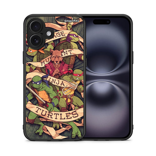 Θήκη iPhone 16 Plus Ninja Turtles από τη Smartfits με σχέδιο στο πίσω μέρος και μαύρο περίβλημα | iPhone 16 Plus Ninja Turtles case with colorful back and black bezels