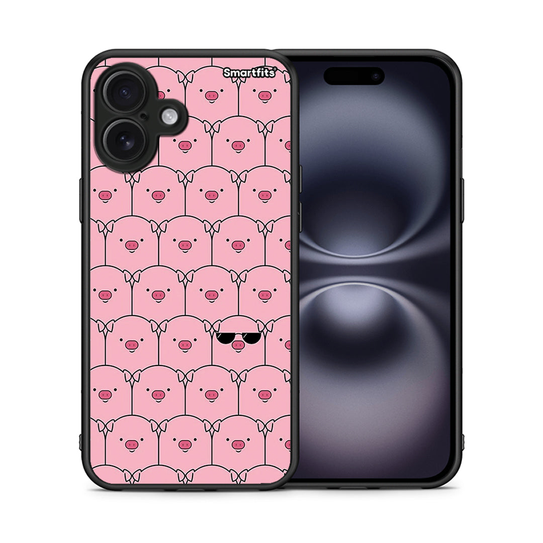 Θήκη iPhone 16 Plus Pig Glasses από τη Smartfits με σχέδιο στο πίσω μέρος και μαύρο περίβλημα | iPhone 16 Plus Pig Glasses case with colorful back and black bezels
