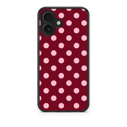 Θήκη iPhone 16 Plus Pink Polka Dots on Burgundy από τη Smartfits με σχέδιο στο πίσω μέρος και μαύρο περίβλημα | iPhone 16 Plus Pink Polka Dots on Burgundy case with colorful back and black bezels