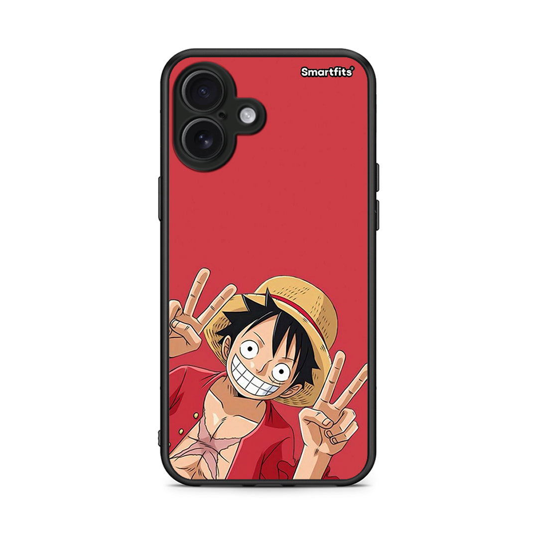 iPhone 16 Plus Pirate Luffy Θήκη από τη Smartfits με σχέδιο στο πίσω μέρος και μαύρο περίβλημα | Smartphone case with colorful back and black bezels by Smartfits