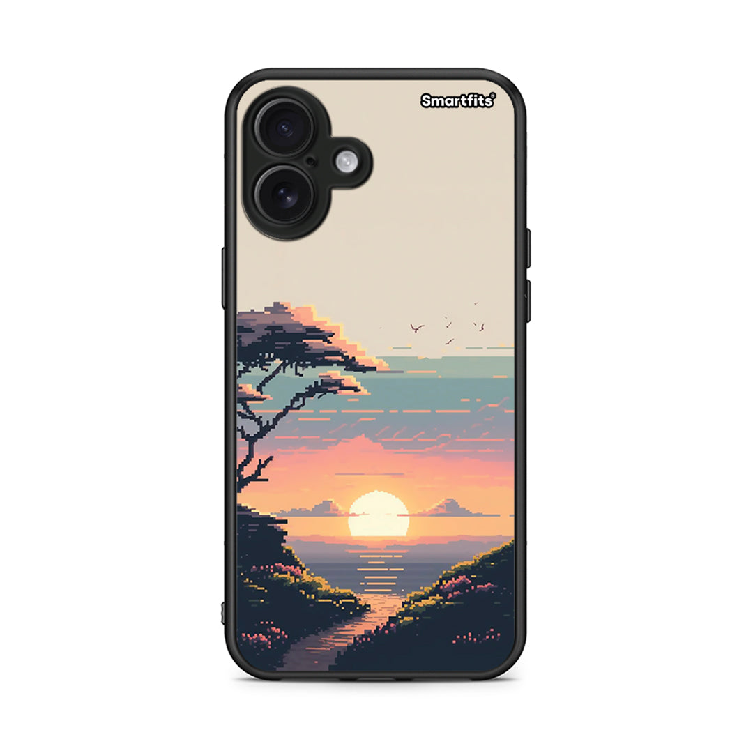iPhone 16 Plus Pixel Sunset Θήκη από τη Smartfits με σχέδιο στο πίσω μέρος και μαύρο περίβλημα | Smartphone case with colorful back and black bezels by Smartfits