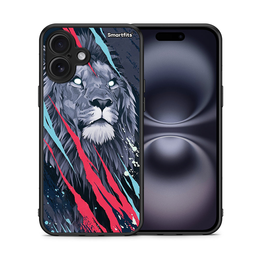 Θήκη iPhone 16 Plus Lion Designer PopArt από τη Smartfits με σχέδιο στο πίσω μέρος και μαύρο περίβλημα | iPhone 16 Plus Lion Designer PopArt case with colorful back and black bezels