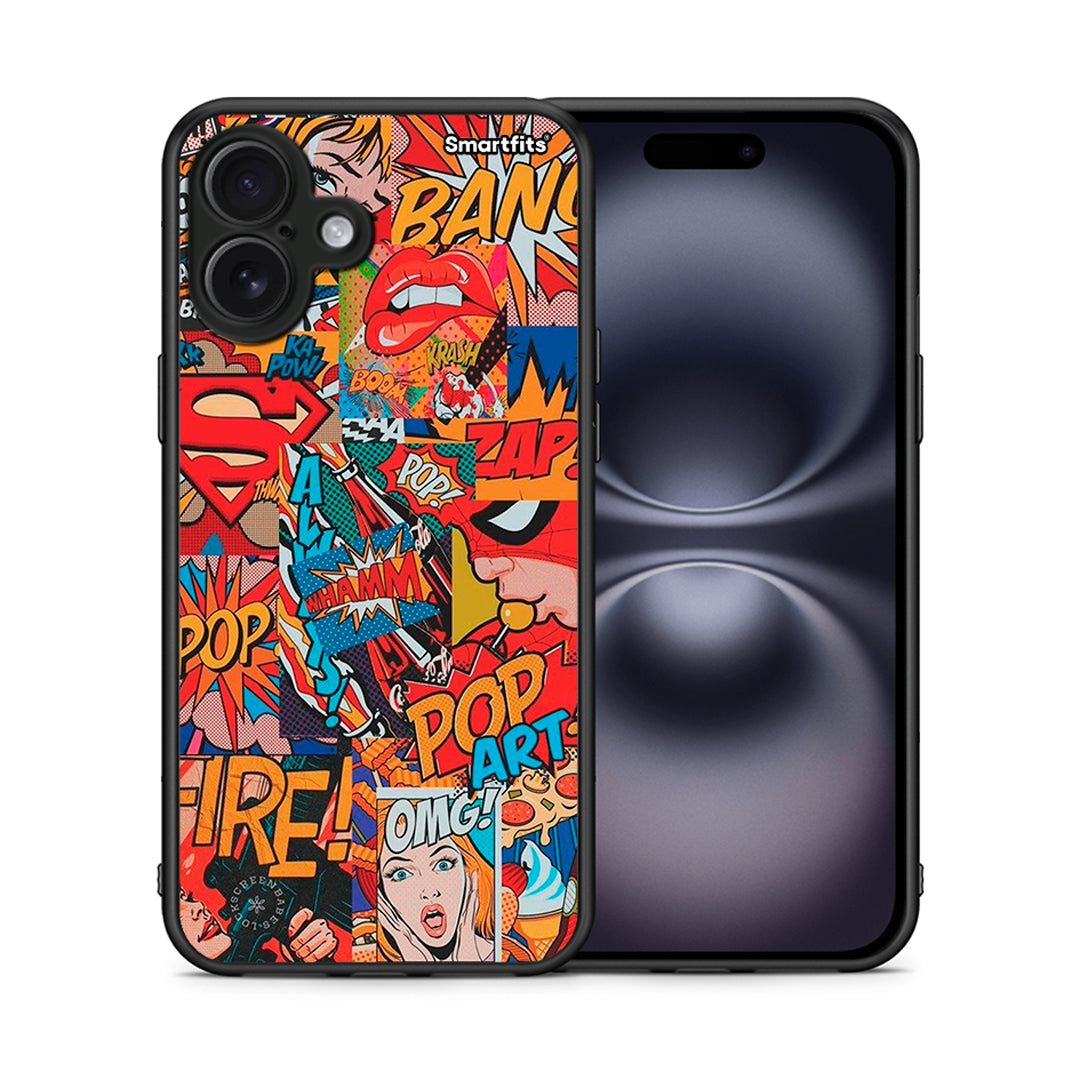 Θήκη iPhone 16 Plus PopArt OMG από τη Smartfits με σχέδιο στο πίσω μέρος και μαύρο περίβλημα | iPhone 16 Plus PopArt OMG case with colorful back and black bezels