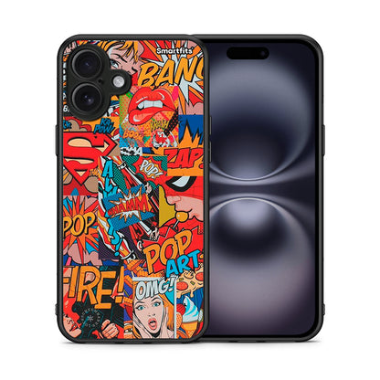 Θήκη iPhone 16 Plus PopArt OMG από τη Smartfits με σχέδιο στο πίσω μέρος και μαύρο περίβλημα | iPhone 16 Plus PopArt OMG case with colorful back and black bezels