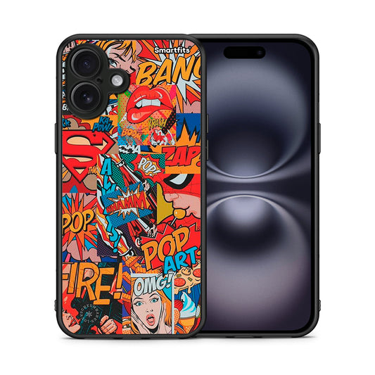 Θήκη iPhone 16 Plus PopArt OMG από τη Smartfits με σχέδιο στο πίσω μέρος και μαύρο περίβλημα | iPhone 16 Plus PopArt OMG case with colorful back and black bezels