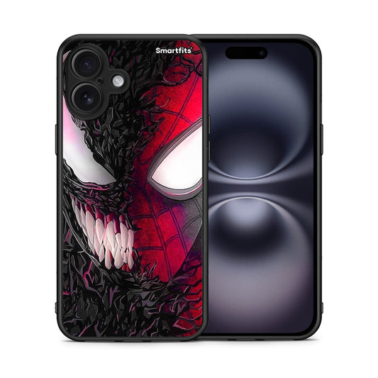 Θήκη iPhone 16 Plus SpiderVenom PopArt από τη Smartfits με σχέδιο στο πίσω μέρος και μαύρο περίβλημα | iPhone 16 Plus SpiderVenom PopArt case with colorful back and black bezels