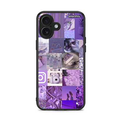 iPhone 16 Plus Purple Aesthetic Collage θήκη από τη Smartfits με σχέδιο στο πίσω μέρος και μαύρο περίβλημα | Smartphone case with colorful back and black bezels by Smartfits