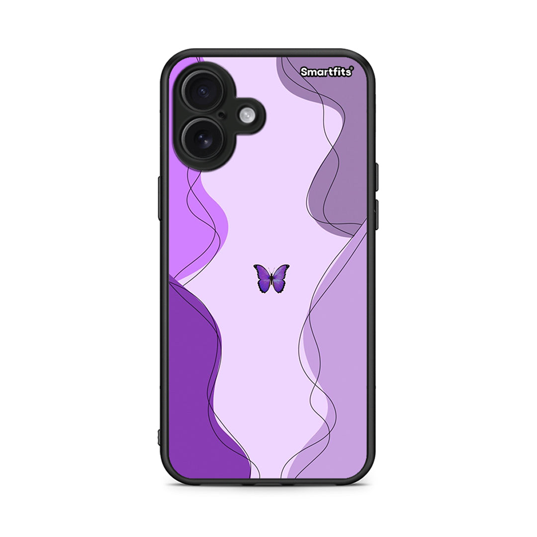 iPhone 16 Plus Purple Mariposa Θήκη Αγίου Βαλεντίνου από τη Smartfits με σχέδιο στο πίσω μέρος και μαύρο περίβλημα | Smartphone case with colorful back and black bezels by Smartfits