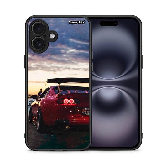 Θήκη iPhone 16 Plus Racing Supra από τη Smartfits με σχέδιο στο πίσω μέρος και μαύρο περίβλημα | iPhone 16 Plus Racing Supra case with colorful back and black bezels