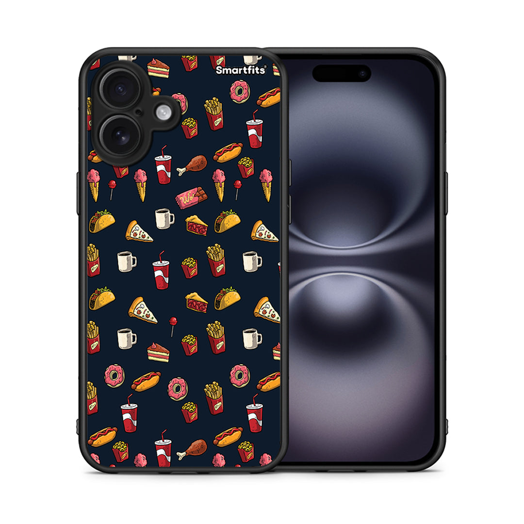 Θήκη iPhone 16 Plus Hungry Random από τη Smartfits με σχέδιο στο πίσω μέρος και μαύρο περίβλημα | iPhone 16 Plus Hungry Random case with colorful back and black bezels