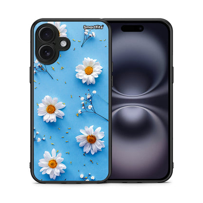Θήκη iPhone 16 Plus Real Daisies από τη Smartfits με σχέδιο στο πίσω μέρος και μαύρο περίβλημα | iPhone 16 Plus Real Daisies case with colorful back and black bezels
