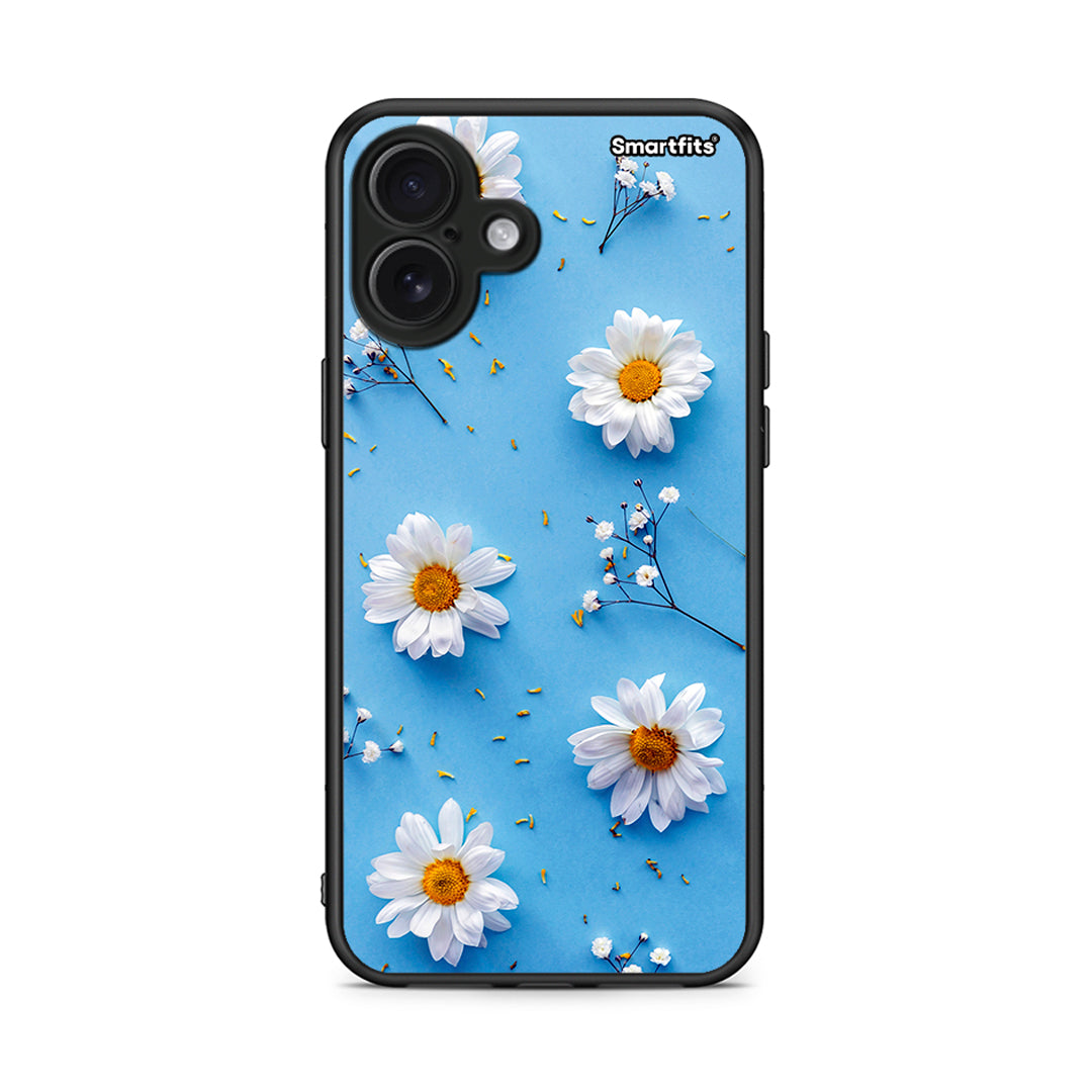 iPhone 16 Plus Real Daisies θήκη από τη Smartfits με σχέδιο στο πίσω μέρος και μαύρο περίβλημα | Smartphone case with colorful back and black bezels by Smartfits