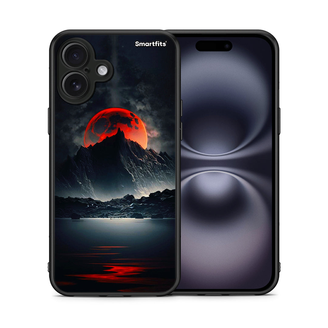 Θήκη iPhone 16 Plus Red Full Moon από τη Smartfits με σχέδιο στο πίσω μέρος και μαύρο περίβλημα | iPhone 16 Plus Red Full Moon case with colorful back and black bezels