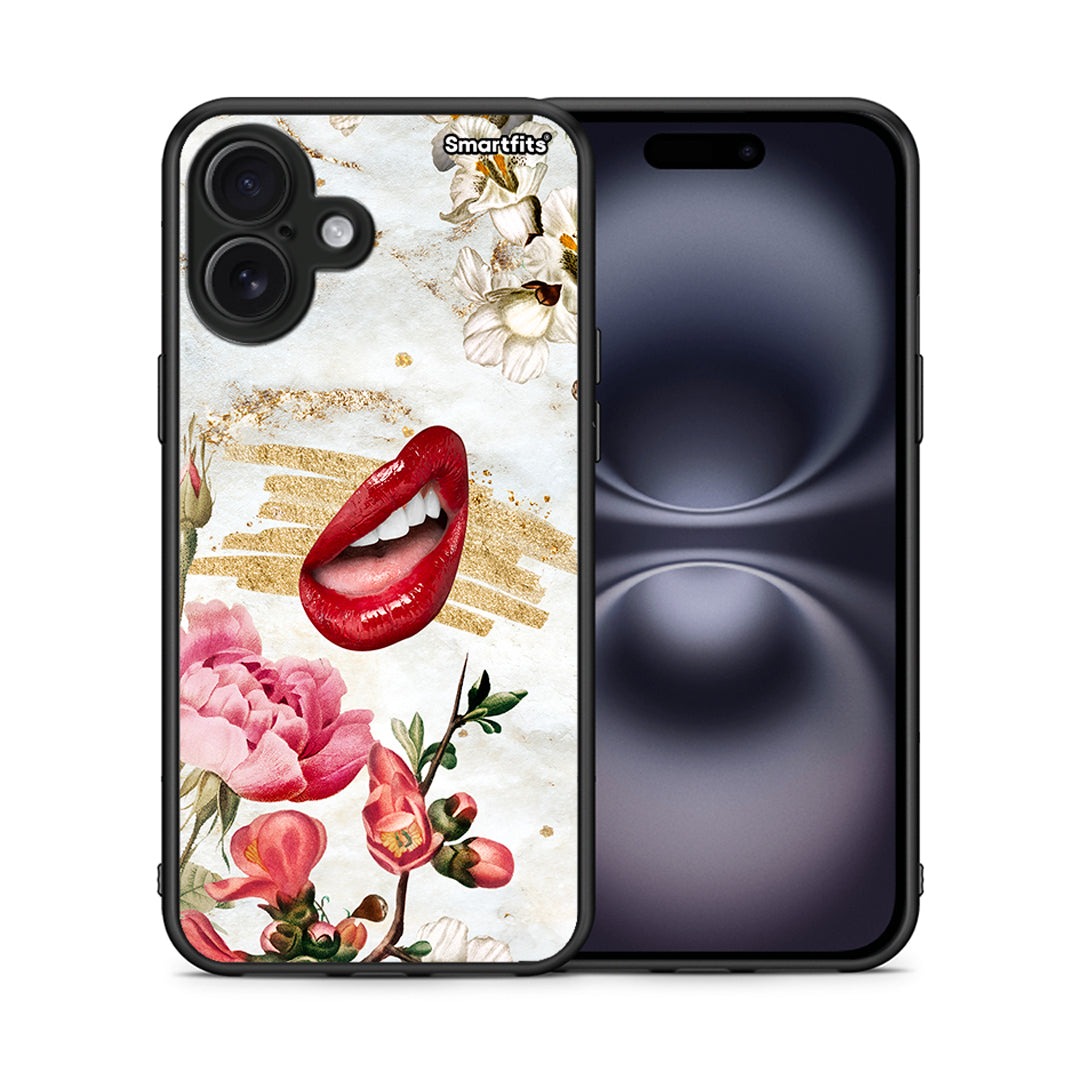 Θήκη iPhone 16 Plus Red Lips από τη Smartfits με σχέδιο στο πίσω μέρος και μαύρο περίβλημα | iPhone 16 Plus Red Lips case with colorful back and black bezels