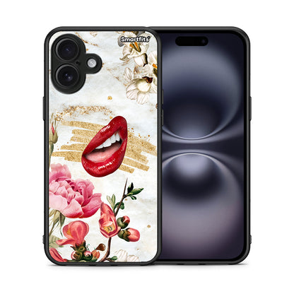 Θήκη iPhone 16 Plus Red Lips από τη Smartfits με σχέδιο στο πίσω μέρος και μαύρο περίβλημα | iPhone 16 Plus Red Lips case with colorful back and black bezels