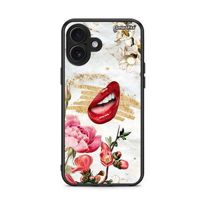 iPhone 16 Plus Red Lips θήκη από τη Smartfits με σχέδιο στο πίσω μέρος και μαύρο περίβλημα | Smartphone case with colorful back and black bezels by Smartfits