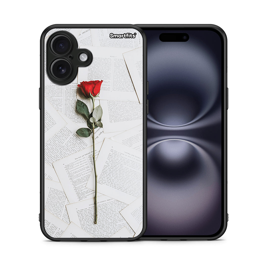 Θήκη iPhone 16 Plus Red Rose από τη Smartfits με σχέδιο στο πίσω μέρος και μαύρο περίβλημα | iPhone 16 Plus Red Rose case with colorful back and black bezels